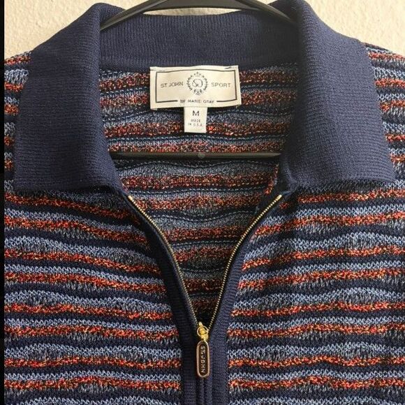 St. John Sport Striped Long Sleeve Full Zip Cardigan Jacket Size M - Picture 6 of 6